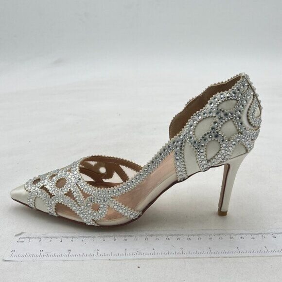 XYD Silver Women Pointy Toe Crystal Studded Bridal Pumps High Heel - Picture 2 of 7